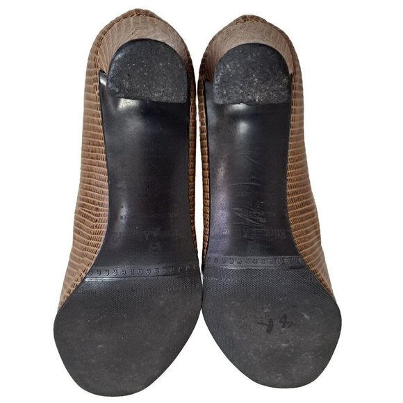 Etienne Aigner Women's 8M Brown Peep-Toe Snakeskin Leather Pumps  3" Heel - Picture 11 of 11